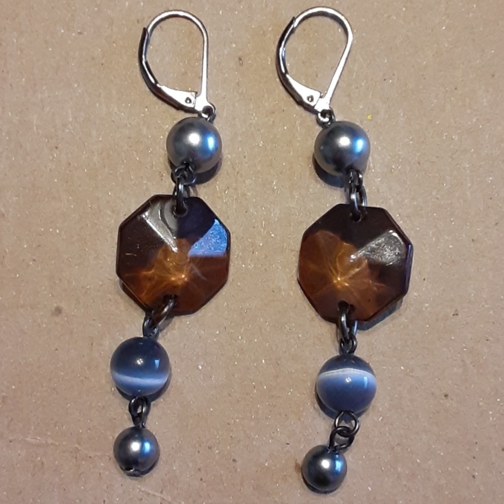 🌹Silver brown dangling earrings